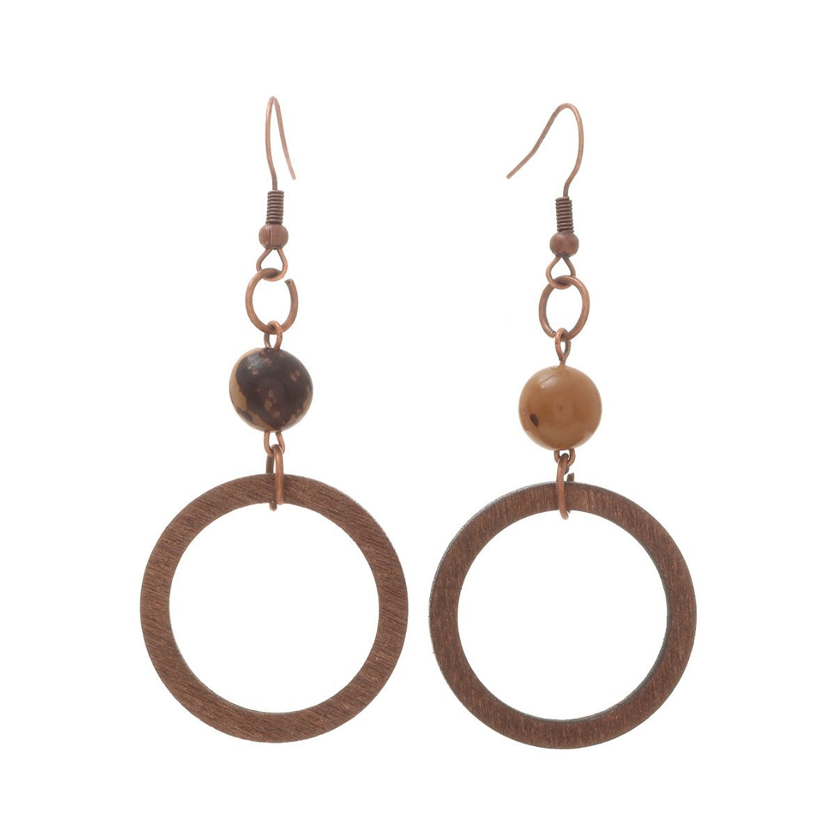 Wholesale Geometric Exaggerated Hollow Round Wooden Earrings