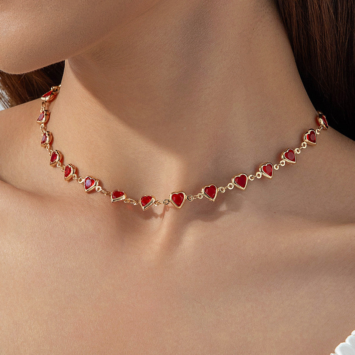 Wholesale Valentine's Day red heart-shaped choker necklace