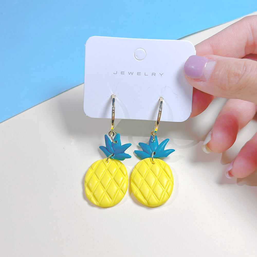Pendientes de piña de fruta tropical de cerámica suave de verano al por mayor