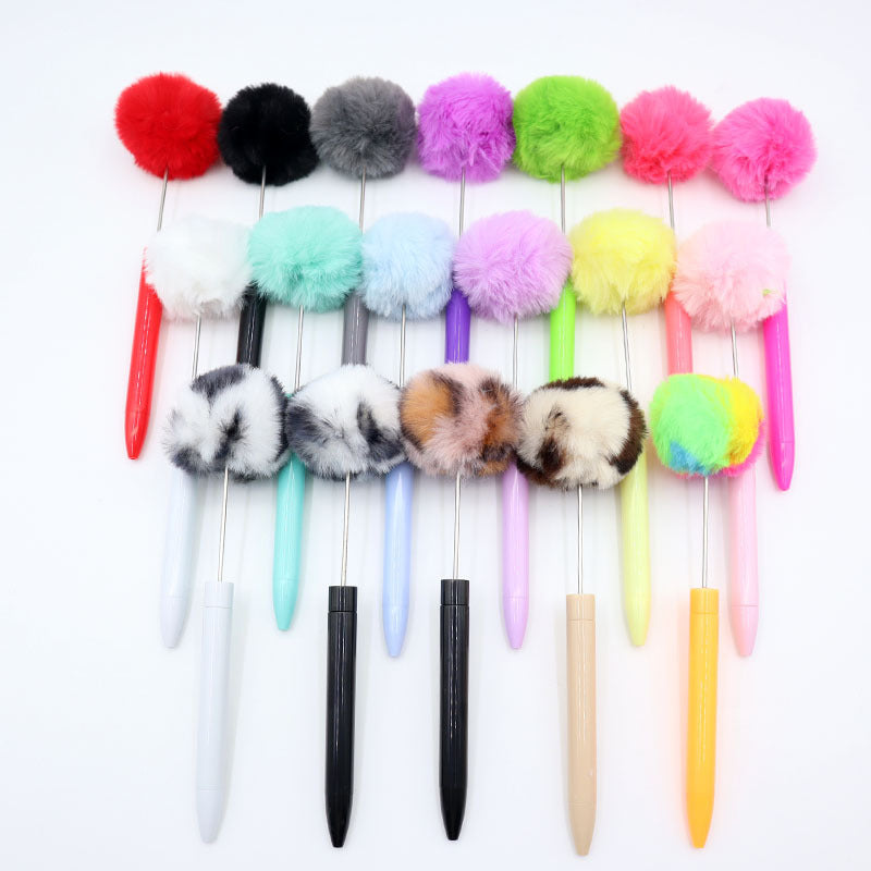 Wholesale New Style Fluffy Ball Beaded Pen Creative DIY Handmade Plastic Fluffy Ball Beaded Ballpoint Pen High Color Value Fluffy Pen Can be Wraped