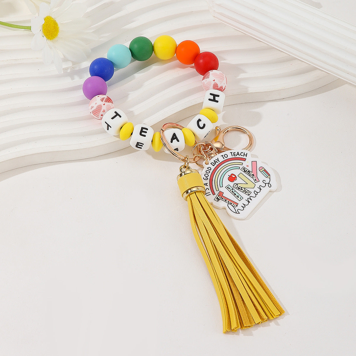 Wholesale Teacher Gift Colorful Silicone Beaded Wrist Keychain