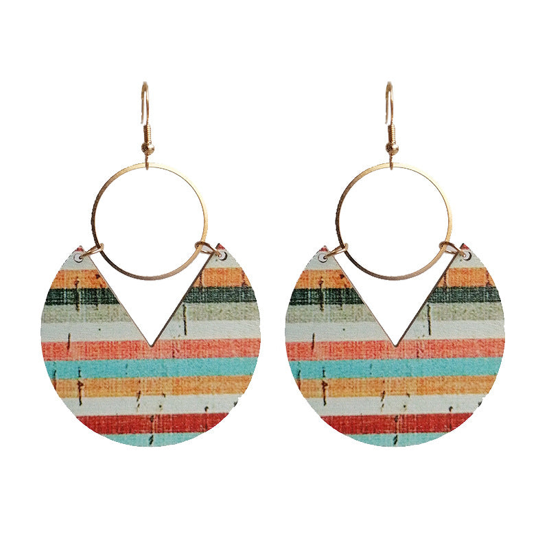 Wholesale Simple Fashion Blue Dyed Print Bohemian Geometric Stripes Stitching Earrings