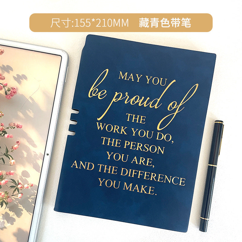 Wholesale ncentive Notebook with Pen Insertable Simple Leather-Covered High-Value Handbook Notepad