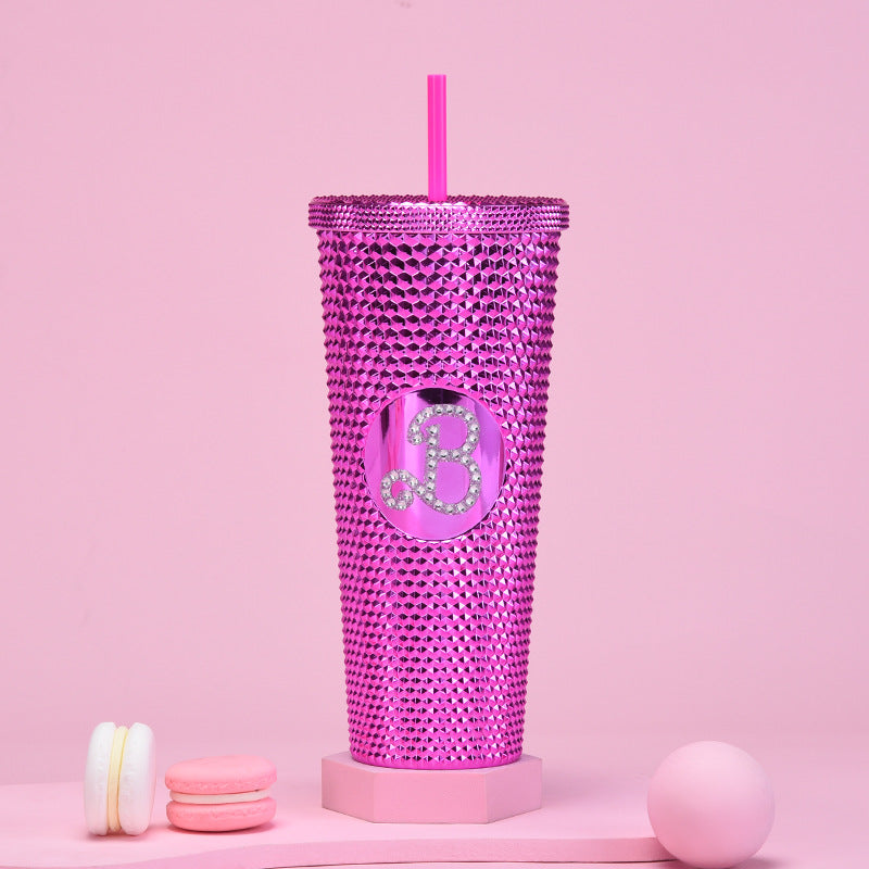 Wholesale double-layer plastic 710ml large capacity straw cup with hand durian diamond cup