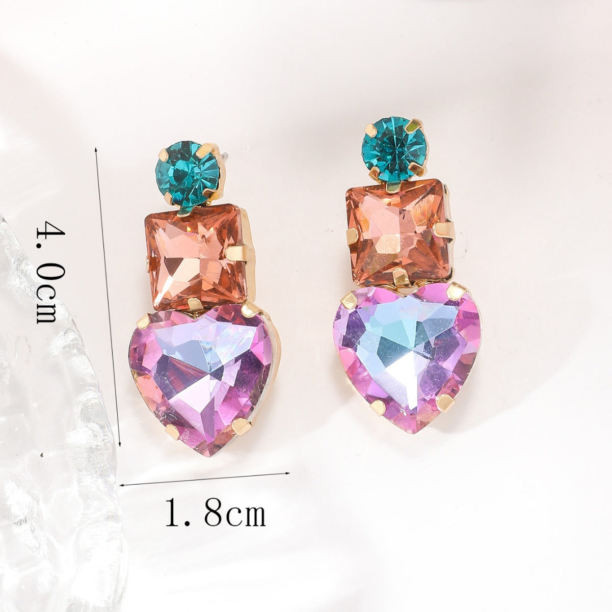 Wholesale Colored Diamond Geometric Heart Alloy Earrings