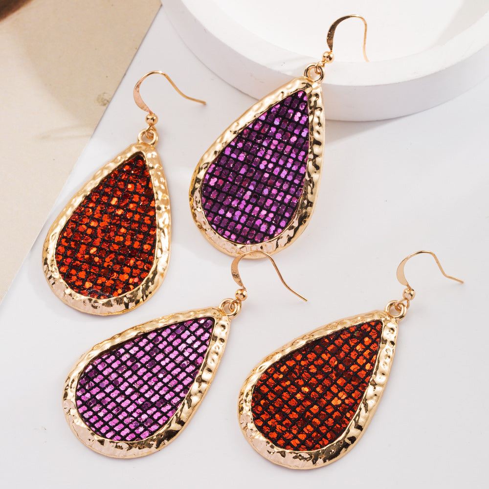 Wholesale Leather sequined teardrop earrings