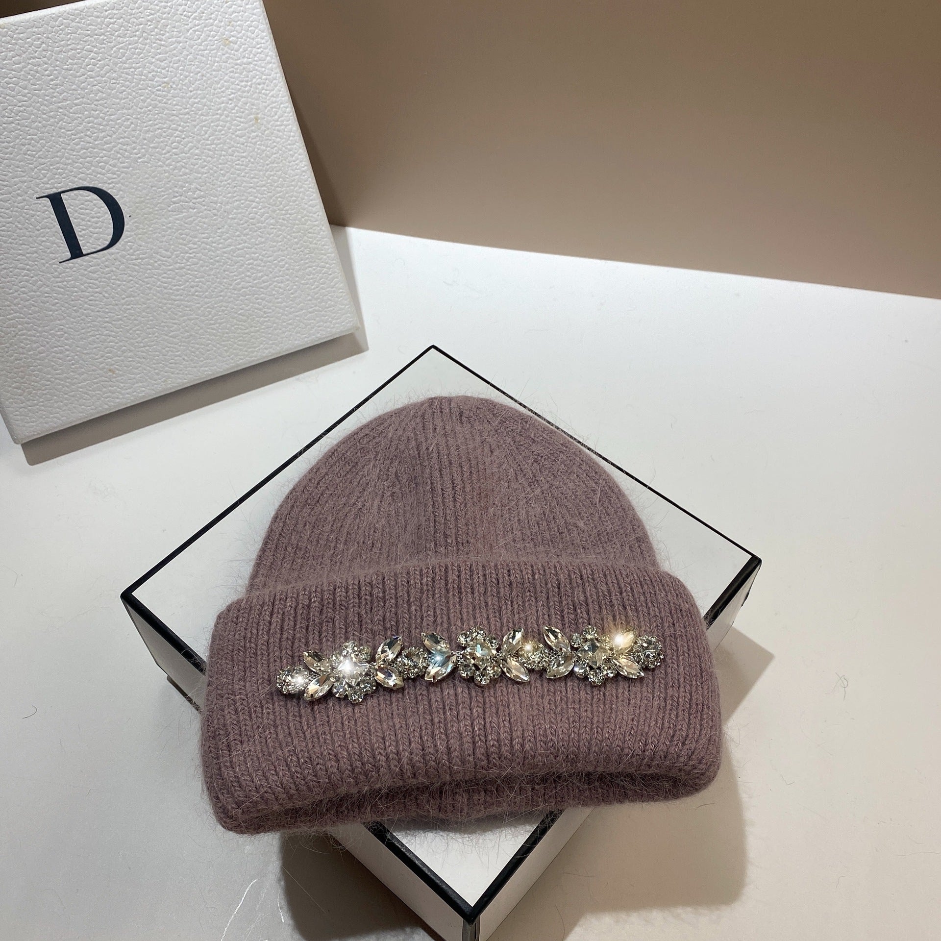 Wholesale Fashion Diamond Rabbit Fur Knitted Hat