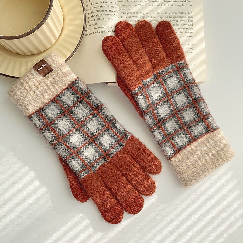 Wholesale Winter Cycling Velvet Cold-proof Thickened Checkerboard Wool Gloves