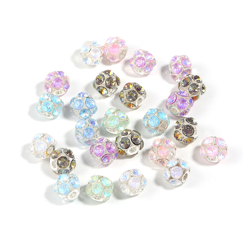 Wholesale 50pcs Diy Alloy Hollow Zircon Diamond Ball Flash Rhinestone Flower Ball Loose Beads