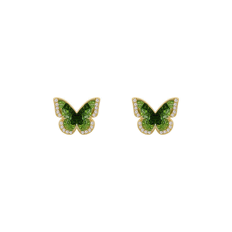 Wholesale Green Crystal Butterfly High-end Fashion Earrings