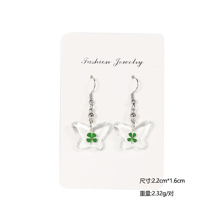Wholesale 10pcs Four-leaf Clover Natural Specimen Earrings