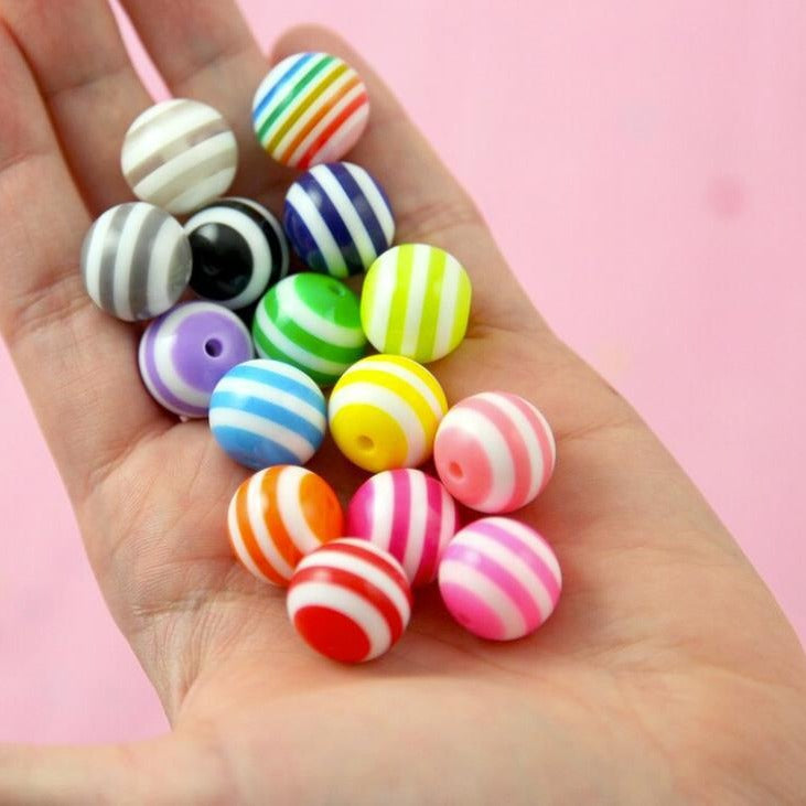 Wholesale 5pcs 20MM Resin Stripe Beads DIY Random Mixed Color Stripe Resin Beads