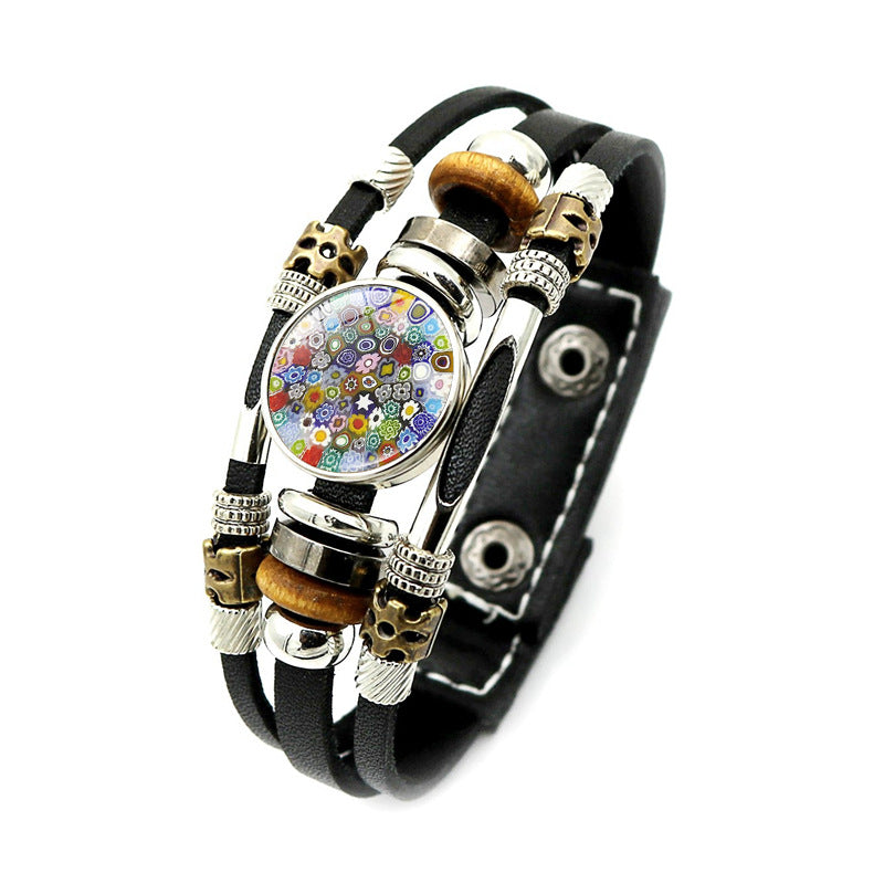 Wholesale Colorful Murano Snap Beaded Leather Bracelet