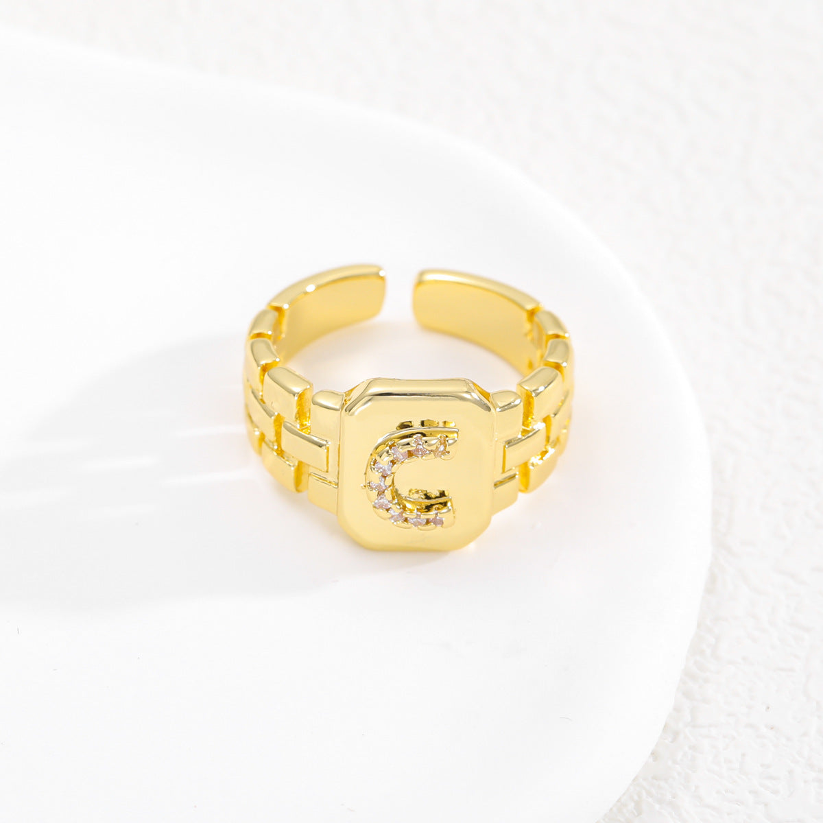 Wholesale Gold plated letter series open ring