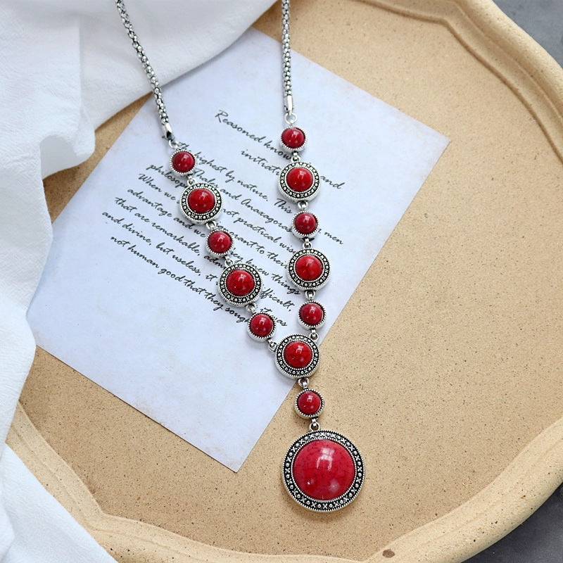 Wholesale Retro Ethnic Style Versatile Long Turquoise Necklace