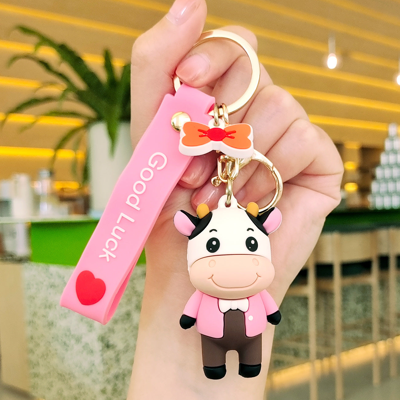 Wholesale Cartoon Couple Milk Cow Soft Rubber Keychains