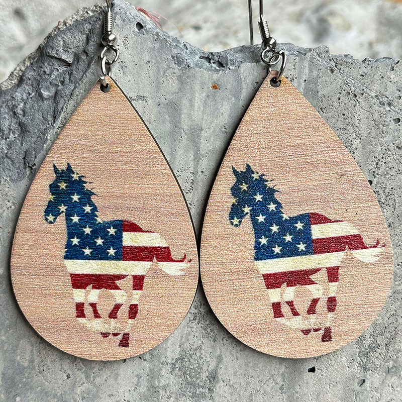 Wholesale 2 Pairs/Pack American Independence Day Western Style Wooden Earrings