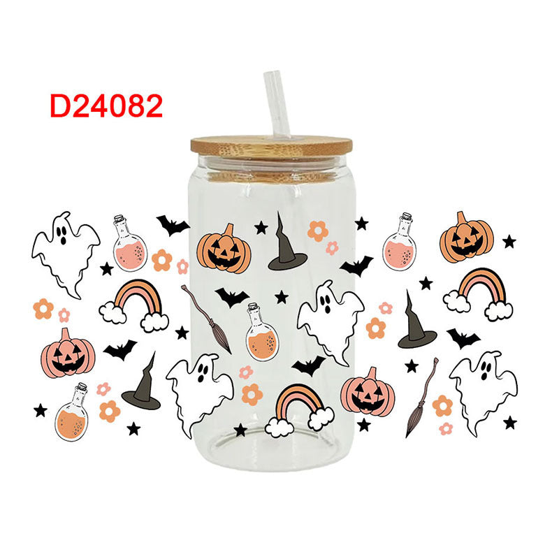 Wholesale Pumpkin Cat Ghost Halloween 16oz Cup UV DTF Wraps