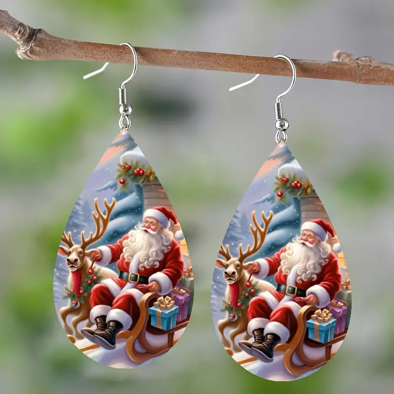 Wholesale Pattern Water Drop Wooden Earrings