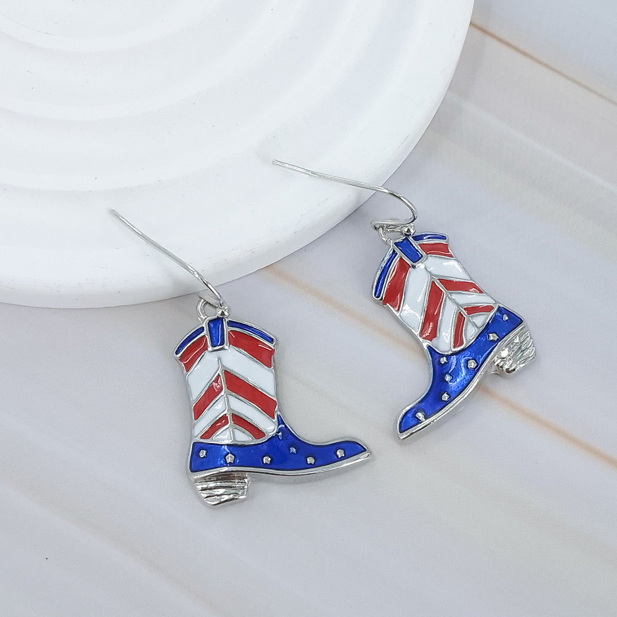 Wholesale Carnival Party Red, White and Blue Five-Pointed Star Earrings