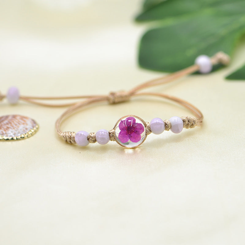 Wholesale Ceramic glass ball dried flower plant woven bracelet