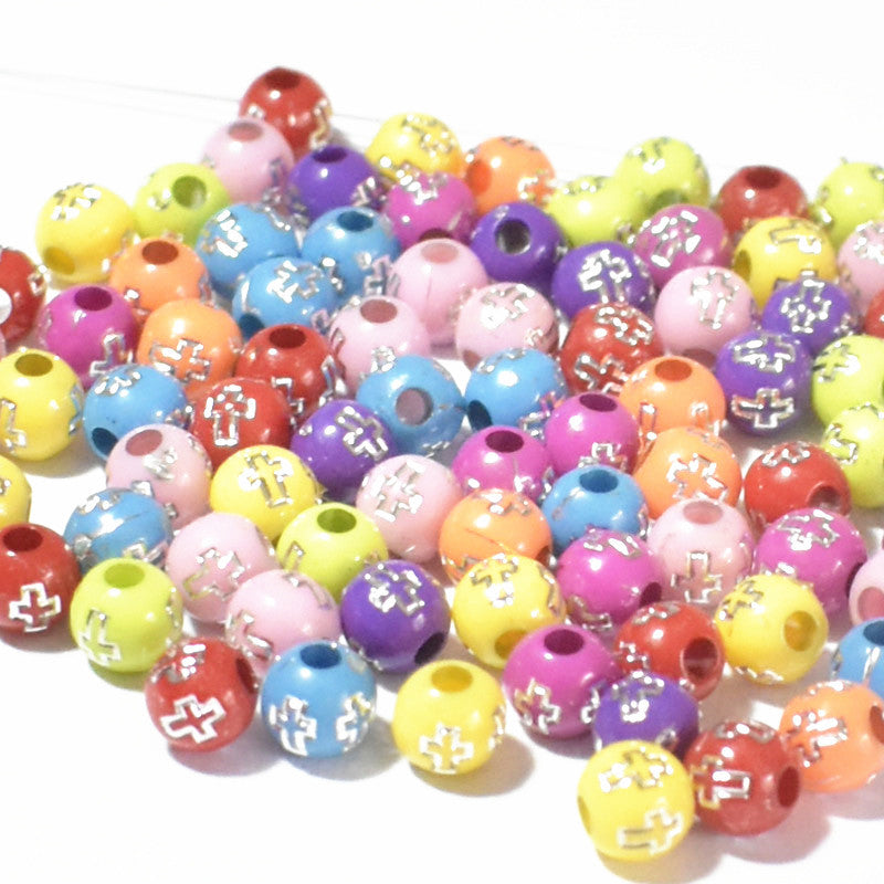 Wholesale 8mm Acrylic Plastic Cross Round Solid Color Beads