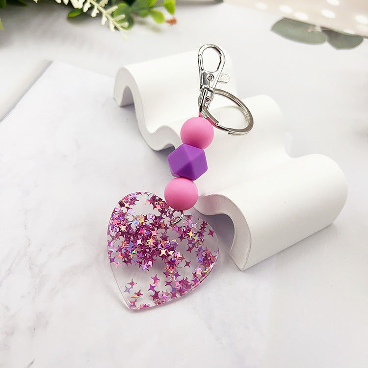 Wholesale  Magic Acrylic Love Silicone Beaded Keychain Bag Key Pendant