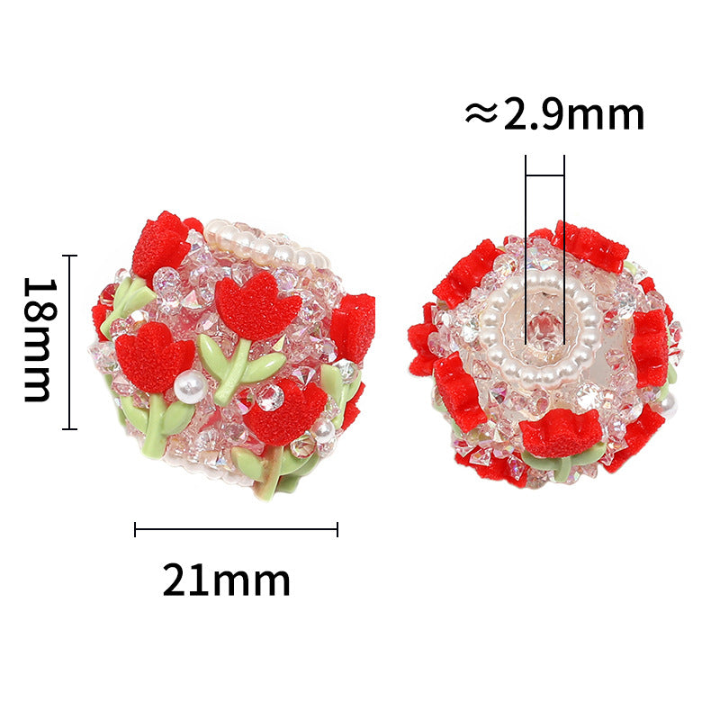 Wholesale 10pcs Colorful Pearl Tulip Sugar Diamond Ball Diy Beads