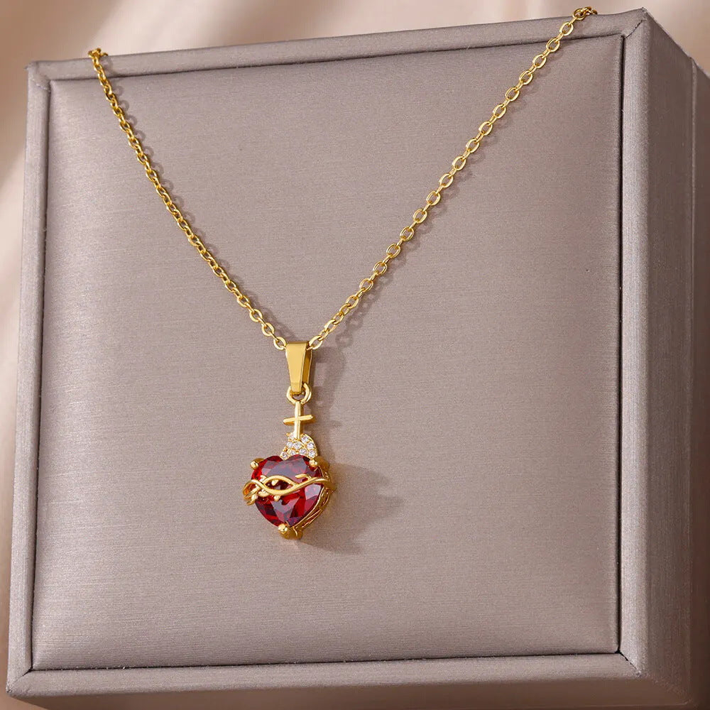 Wholesale heart-shaped cross zircon necklace personality clavicle chain Stainless steel necklace