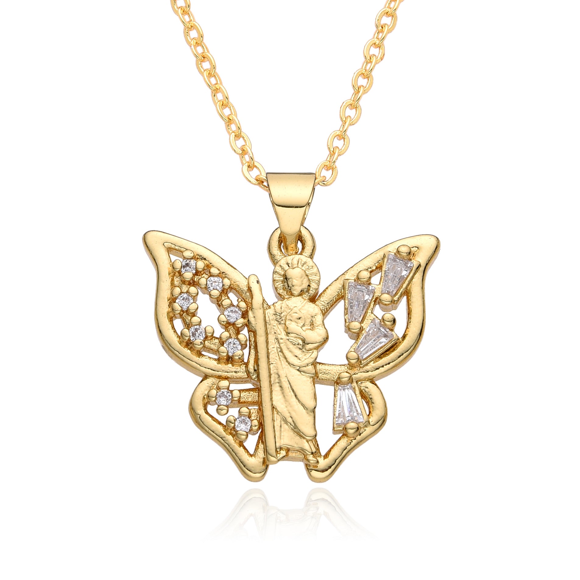 Wholesale Copper Gold Plated Micro-paved Butterfly Pattern Necklace