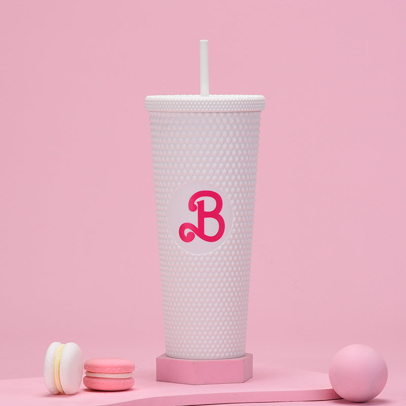 Wholesale double-layer plastic 710ml large capacity straw cup with hand durian diamond cup