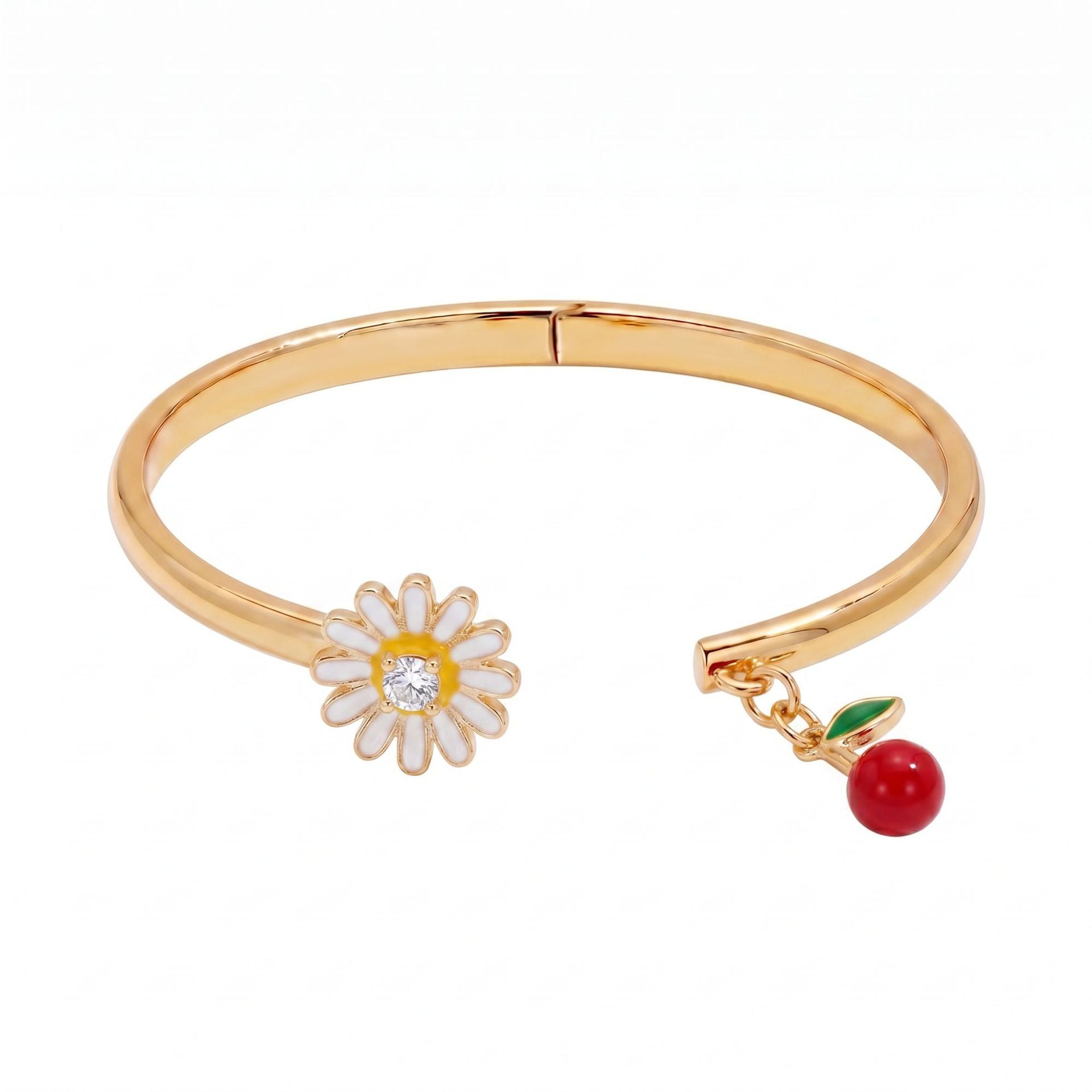Wholesale Enamel Fruit Open Bangle Bracelet Gold Plated With Pomegranate Strawberry Cherry Watermelon Motifs Women S Fashion Jewelry Gift