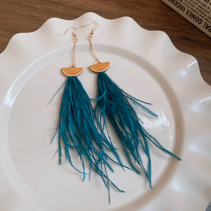 Wholesale Diamond studded bow feather tassel earrings