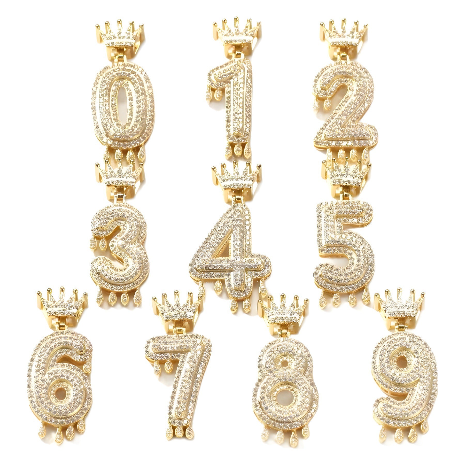 Wholesale Lucky Number Zircon Full Diamond Crown Pendant Necklace