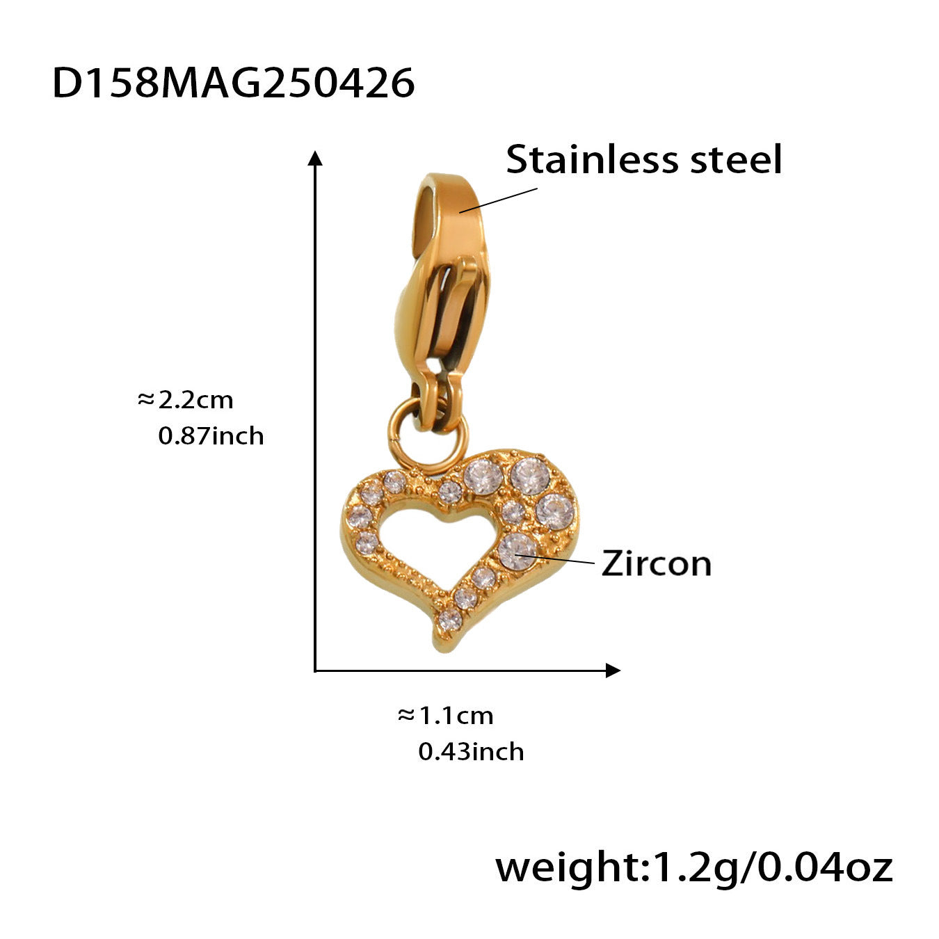 Wholesale 18K real gold stainless steel round bead heart shining zircon bracelet
