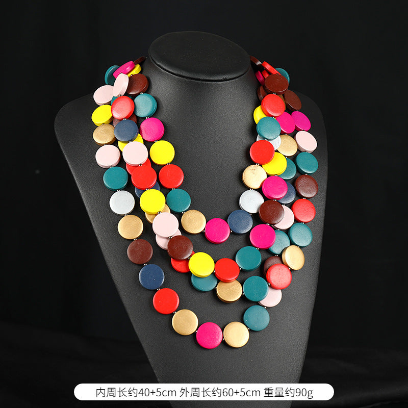 Wholesale Handmade Exaggerated Bohemian Wooden Bead Necklace