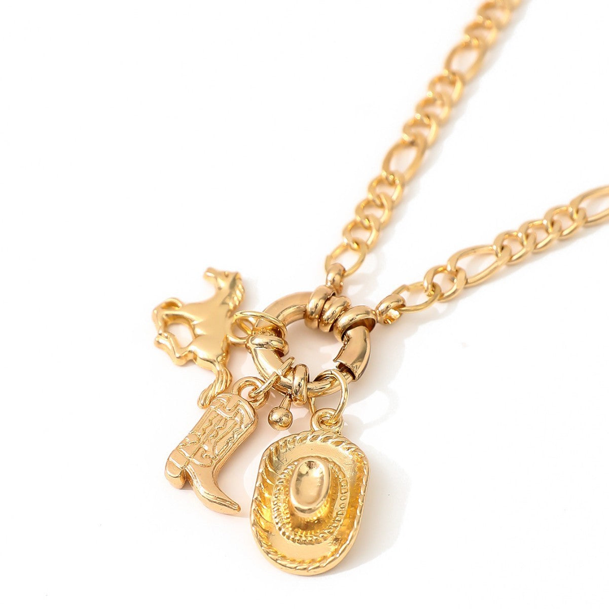 Wholesale Hip Hop Horse Western Style Cowboy Hat Necklace