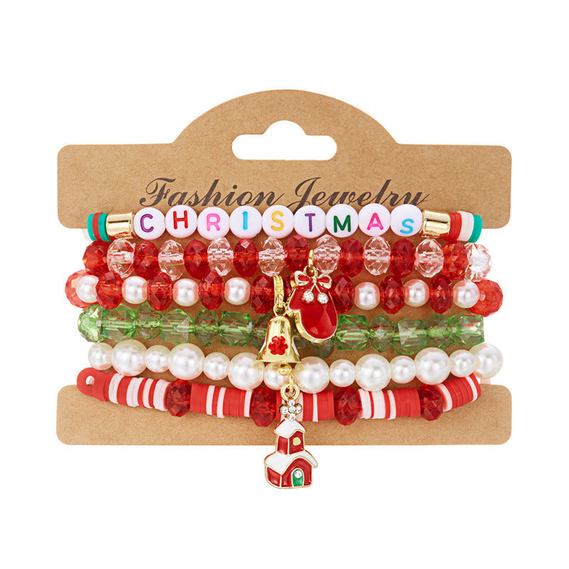 Wholesale Reindeer Christmas Tree Snowflake Pearl Glass Clay Bead bracelet