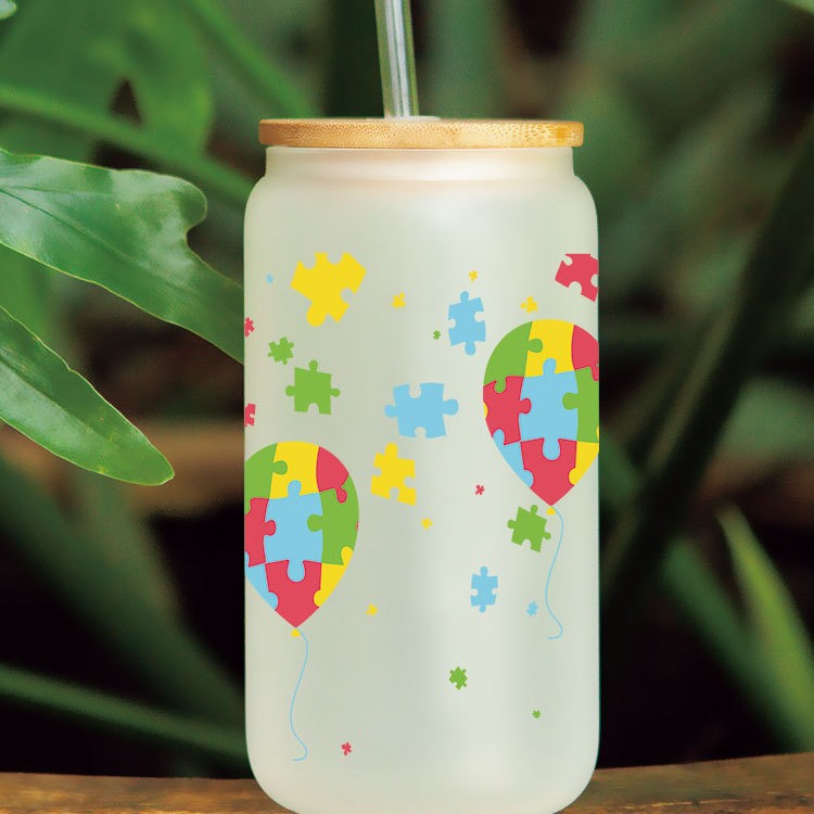 Wholesale Colorful Cartoon Puzzle 16oz Cup UV DTF Wraps