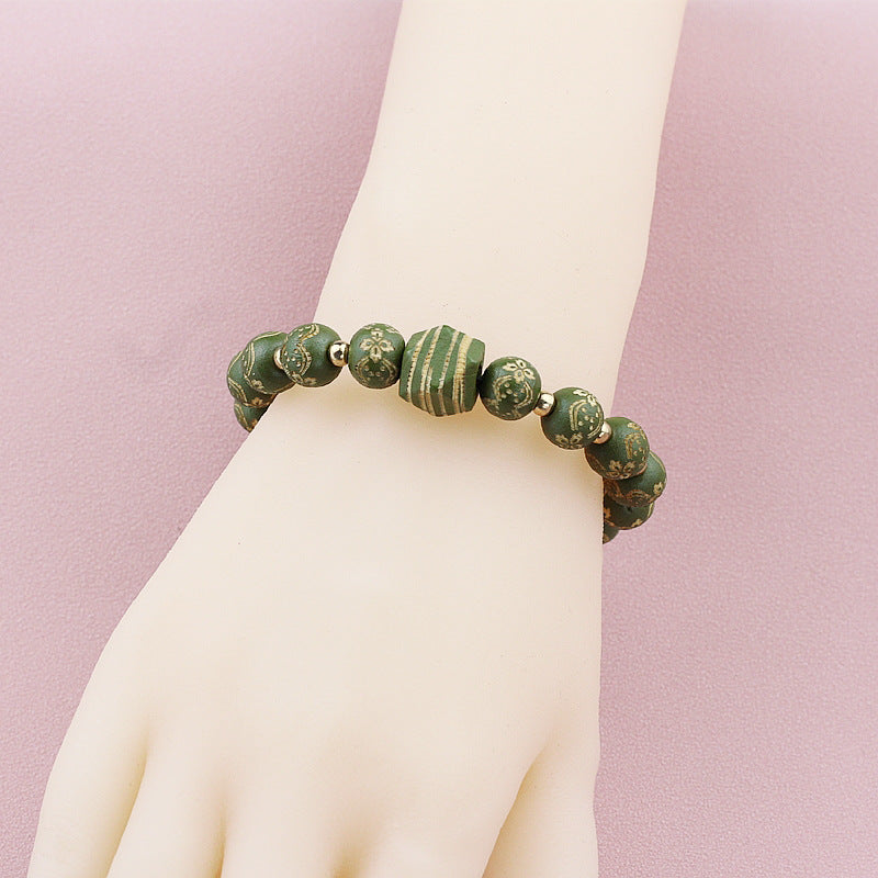 Wholesale Carved Wooden Bead Handmade Elastic Bracelet