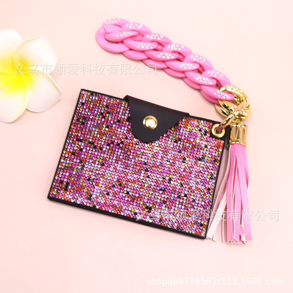 Wholesale Diamond Card Holder Acrylic Bracelet Key Ring Coin Purse ID Bag Key Chain