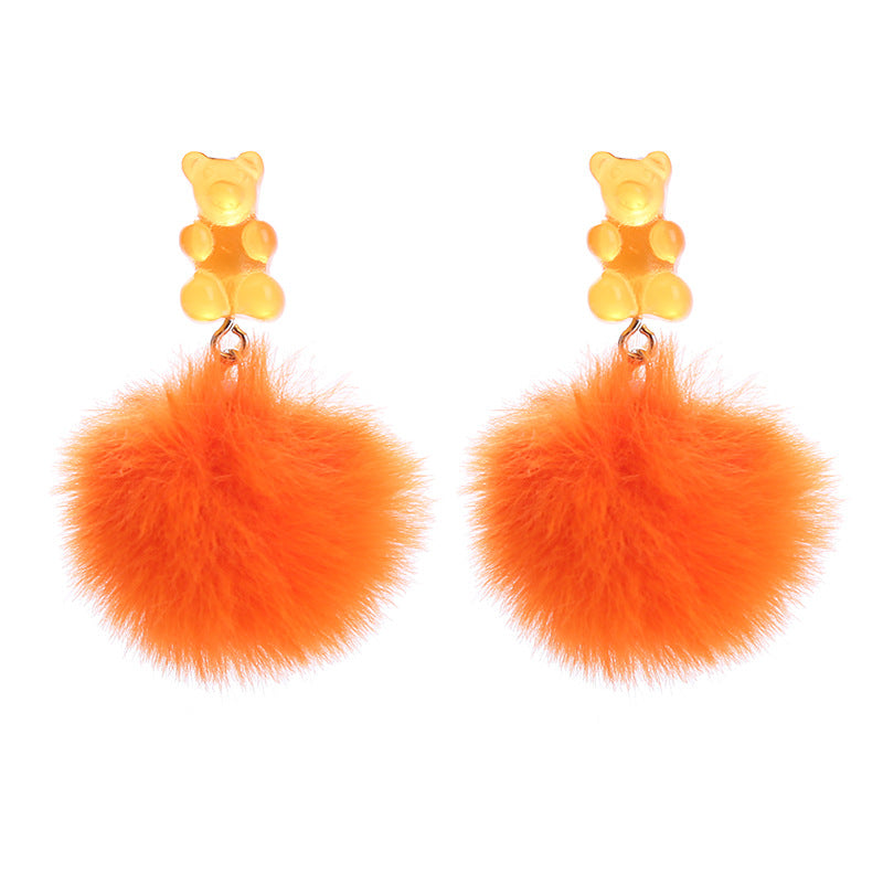 Wholesale Bear Candy Color Fur Ball Earrings