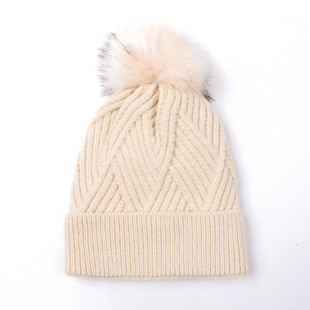 Wholesale Solid Color Knitted Hat Warm Plus Velvet Diamond Plaid Knitted Beanie