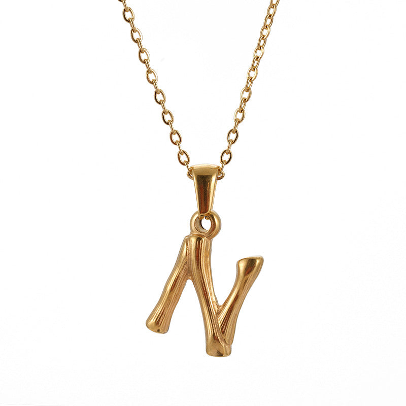 Wholesale Stainless Steel Plated 18K Bamboo Letter Necklace