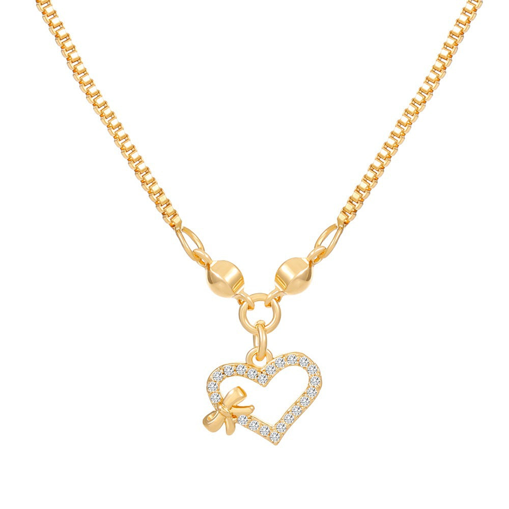 Wholesale Love Heart Vintage Butterfly Tassel Heart Shape Clavicle Alloy Necklaces