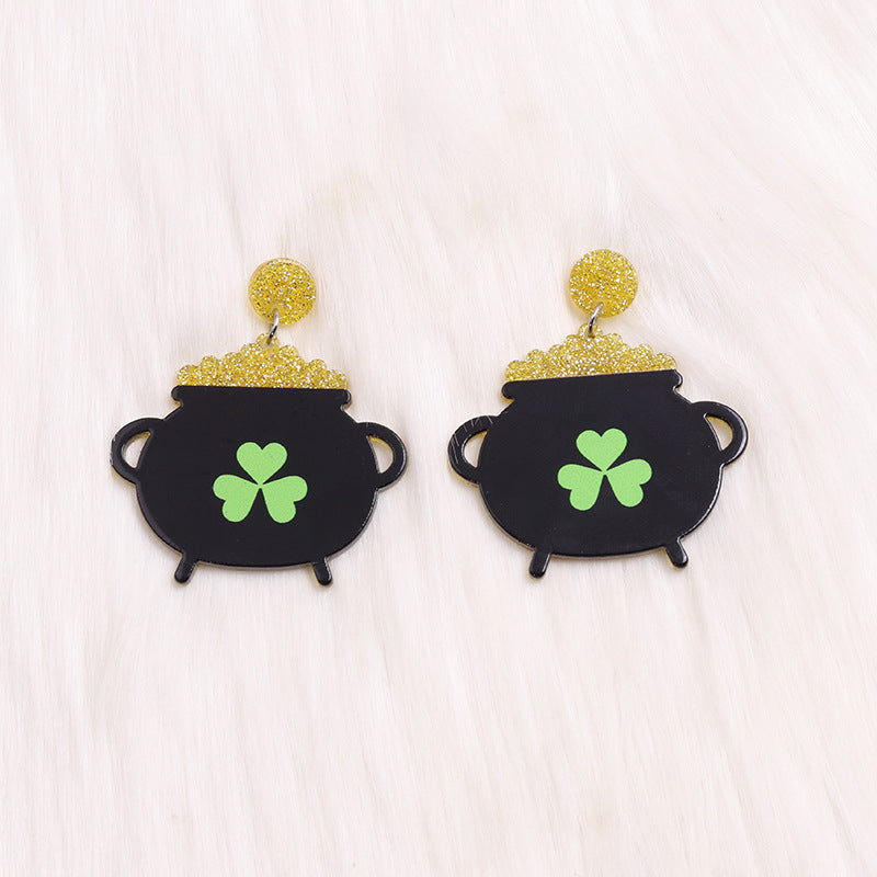 Wholesale Saint Patrick's Day Three Leaf Clover Dwarf Acrylic Earrings