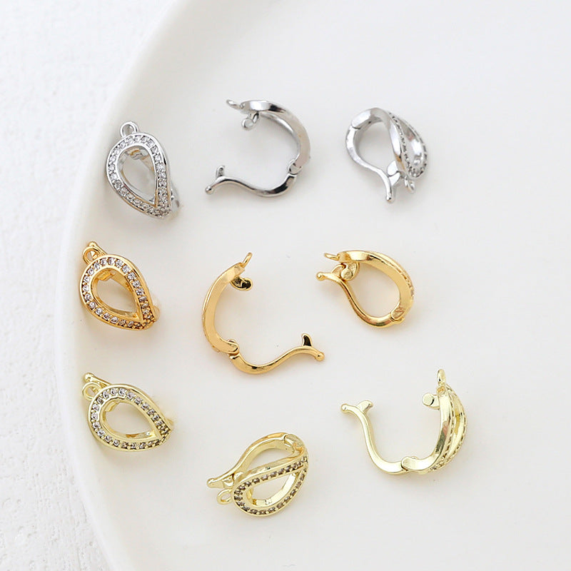 Wholesale 5pcs/pack 14k Copper-clad Gold Inlaid Zirconium Open Pearl Buckle DIY Handmade Jewelry Accessories Material