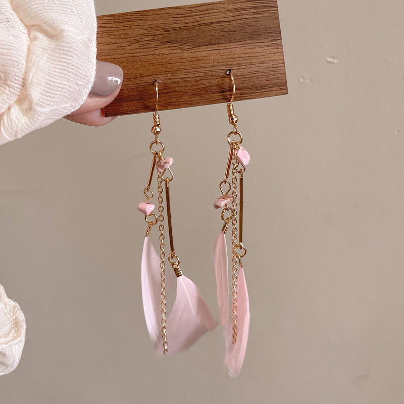 Wholesale Ethnic retro long multi-color holiday feather beaded circle earrings