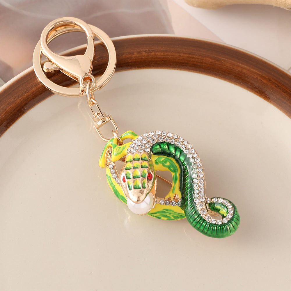Wholesale New Creative Color Diamond-encrusted Zodiac Snake Car Keychain Zodiac Animal Bag Pendant Small Gift