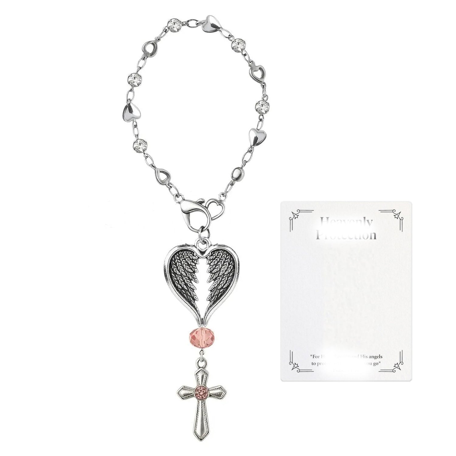 Wholesale Diamond-studded heart chain angel wing cross keychain